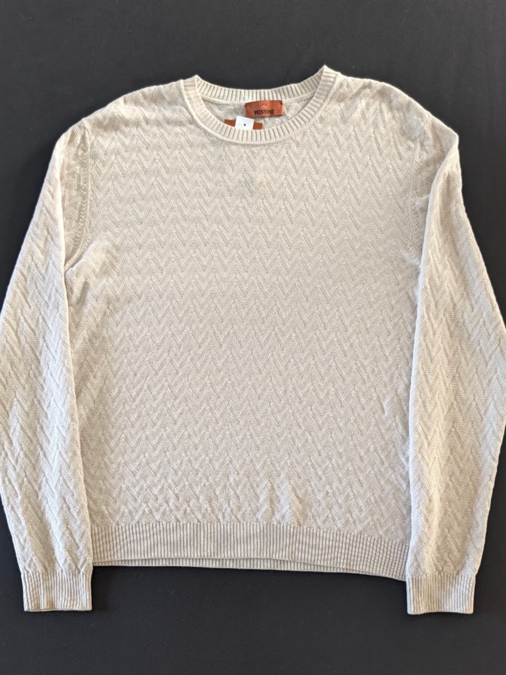 Missoni Textured Zigzag Knit Crewneck Sweater 48 M Beige Cotton Wool Pullover